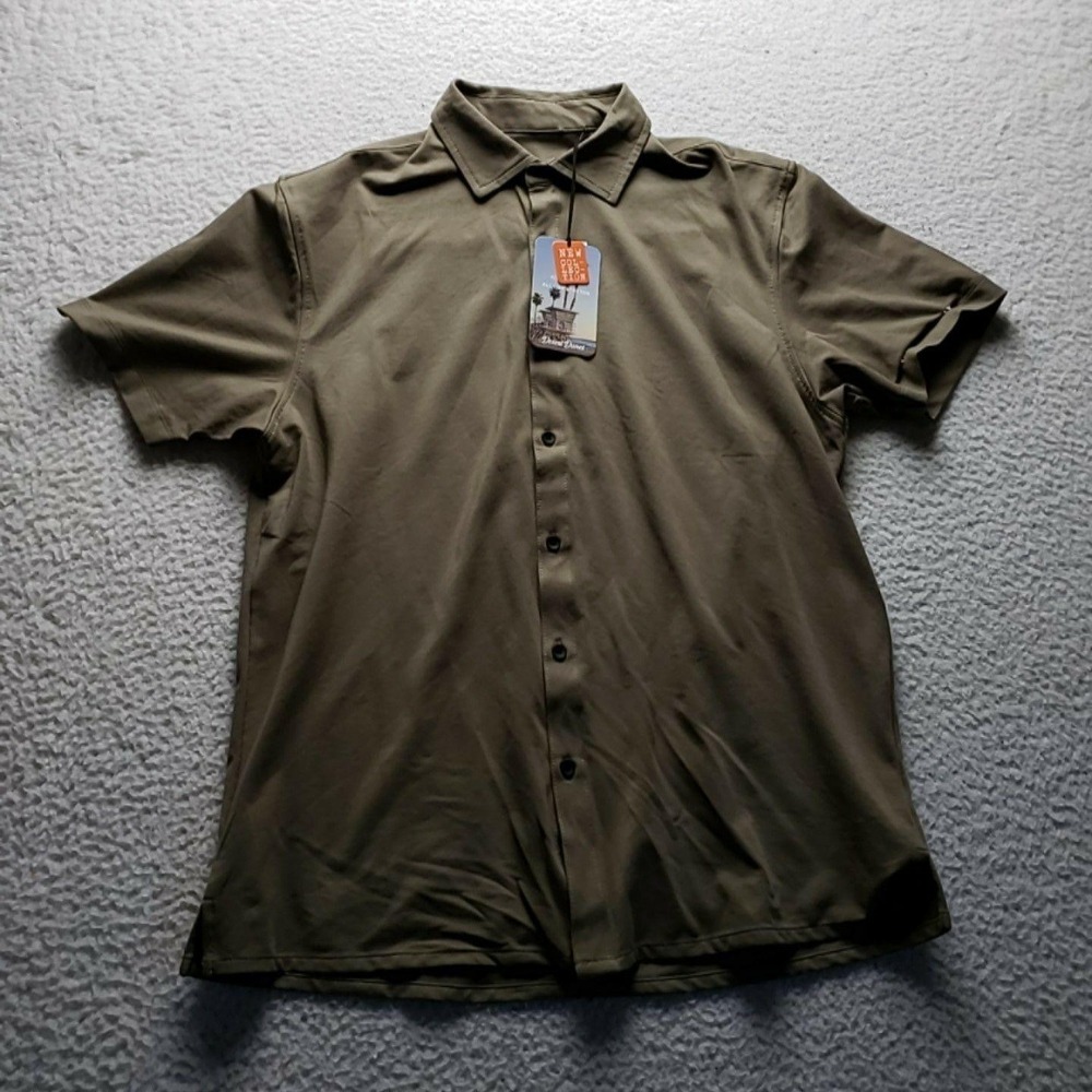 NEW Desert Dunes Shirt Mens Medium Green Short Sleeve Stretch Button-Up Casual
